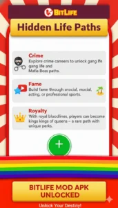 BitLife hidden life path showing secret storylines, rare jobs, and choices in the game
